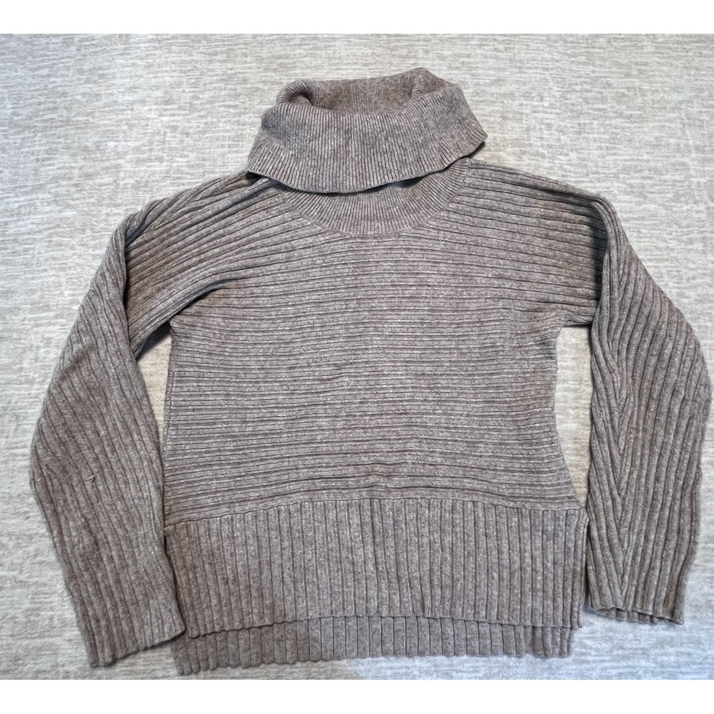 Moth by Anthropologie Ribbed Turtleneck Sweater Brown Gray Knit Pullover XS